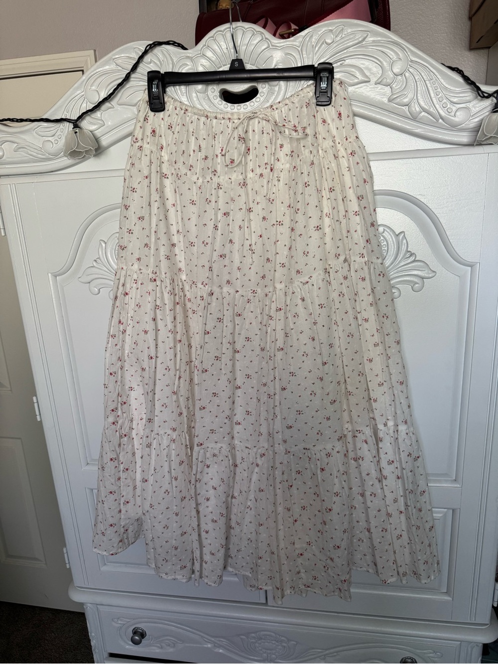 Princess Polly Cream Maxi Skirt with Pink Floral Print